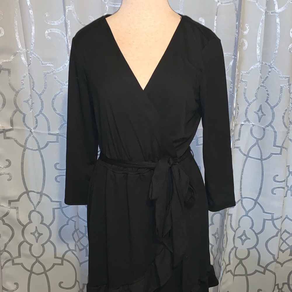 As U Wish | Black Faux Wrap Dress Size M